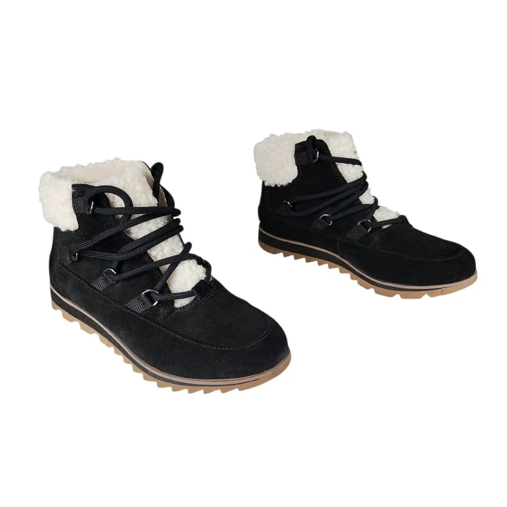 Sorel Snow Boot sz 7 Women Harlow Lace Cozy Brown Leather Sherpa Gorpcore Hiking